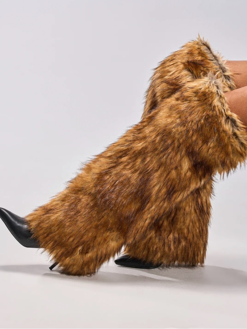 AKIRA Brown Faux Fur Heeled Boots